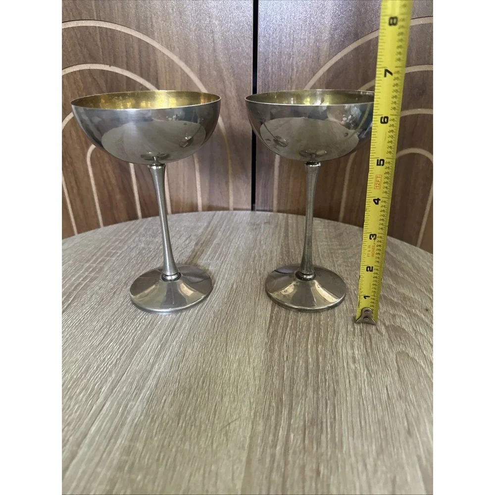 Leonard Italy Silver-Plated Cordial or Champagne Cups With Gilt  Interiors